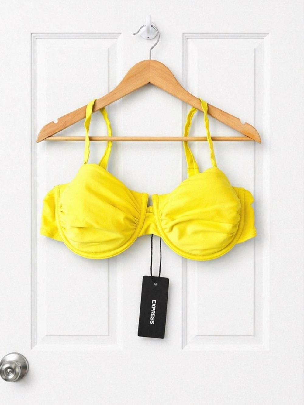 Express Womens Yellow Underwire Ruched Bikini Top Size L New With Tags